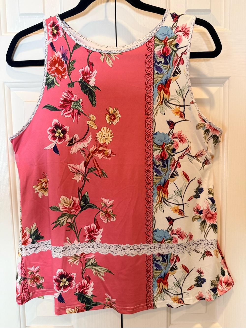 Sleeveless Tank Top - Size Large Pink, White and Blue